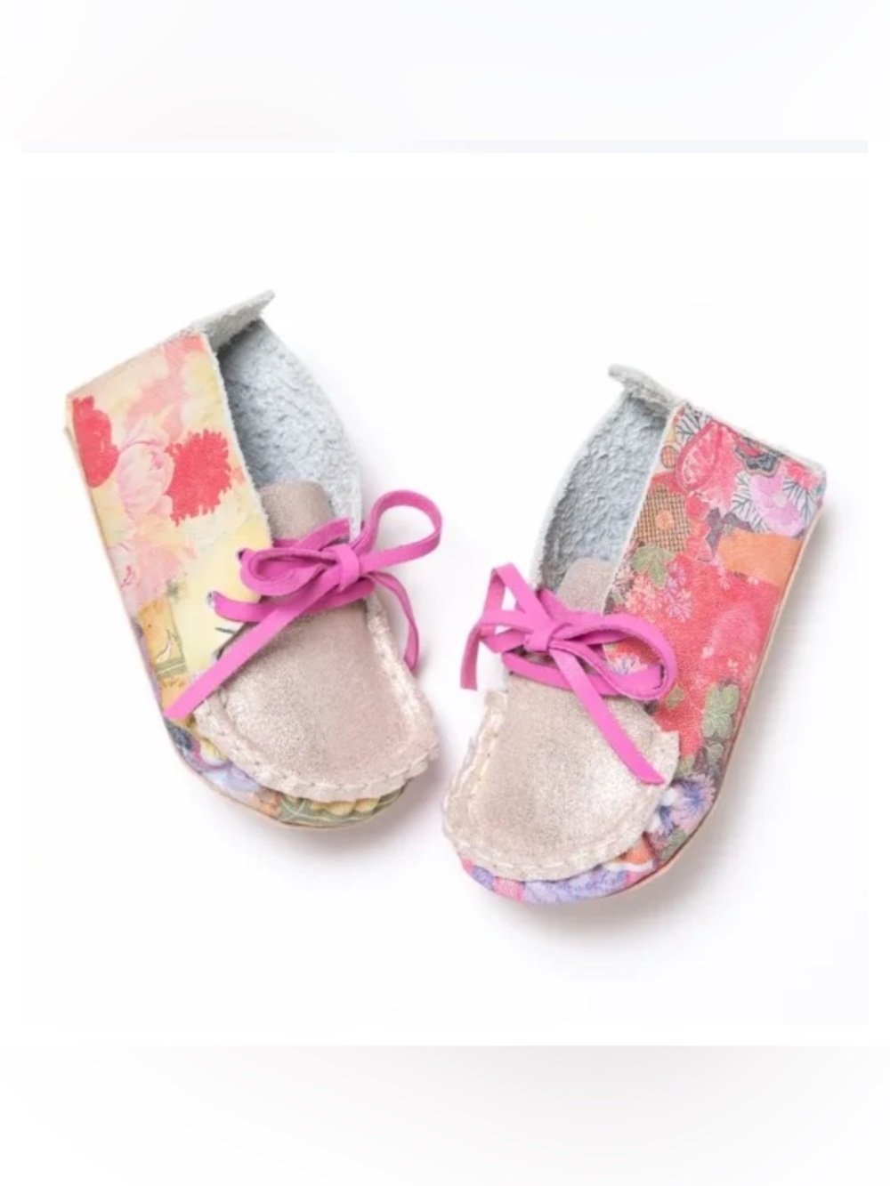 NWOT Handmade Kimono Inspired Print Genuine Leather Baby Shoes Size 12 months